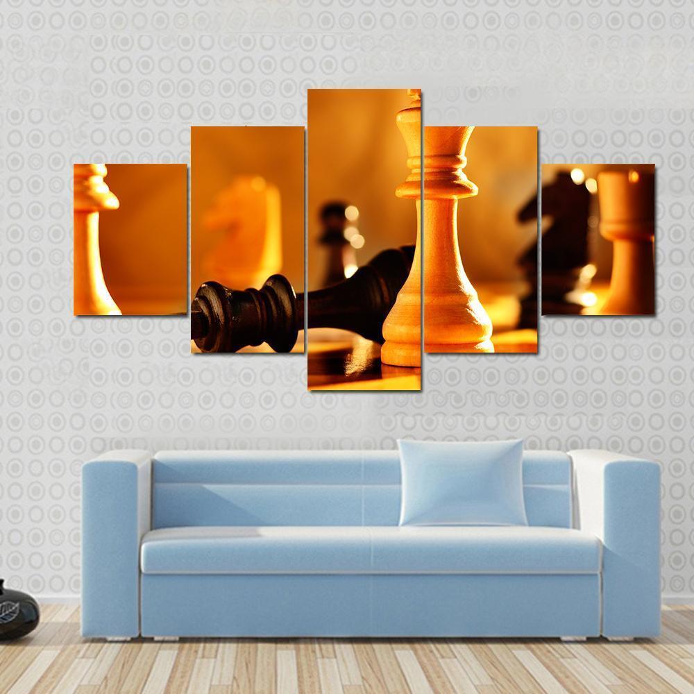 Winner And Loser In A Game Of Chess With Focus To The Two Kings Canvas Wall Art-5 Star-Gallery Wrap-62" x 32"-Tiaracle