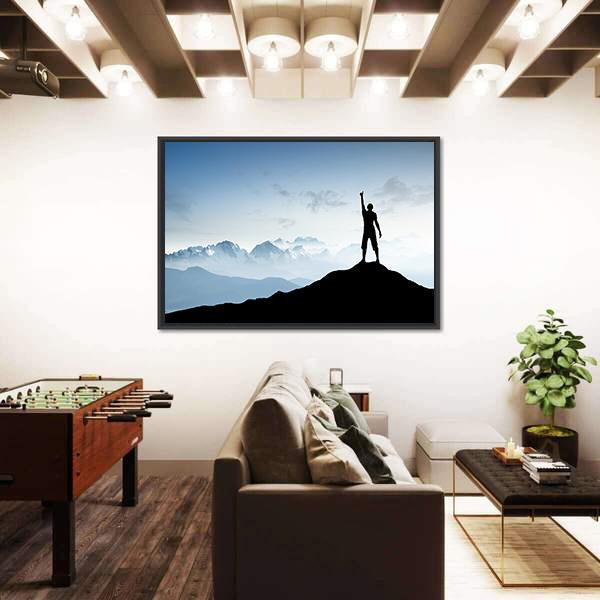 Winner Silhouette On The Mountain Top Canvas Wall Art-3 Horizontal-Gallery Wrap-25" x 16"-Tiaracle