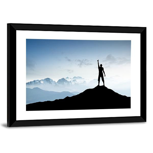 Winner Silhouette On The Mountain Top Canvas Wall Art-3 Horizontal-Gallery Wrap-25" x 16"-Tiaracle