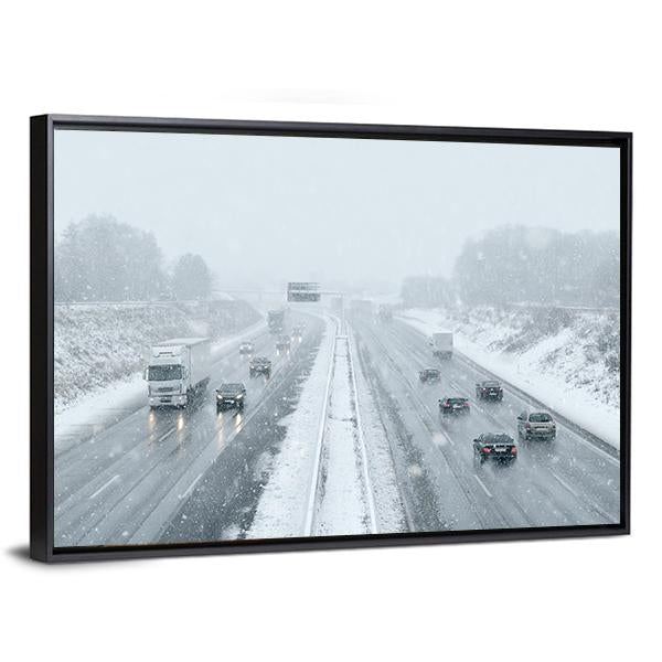 Winter Driving Commuter Traffic Canvas Wall Art-3 Horizontal-Gallery Wrap-25" x 16"-Tiaracle