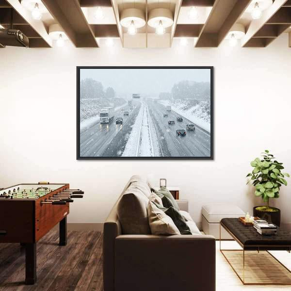 Winter Driving Commuter Traffic Canvas Wall Art-3 Horizontal-Gallery Wrap-25" x 16"-Tiaracle