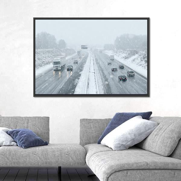 Winter Driving Commuter Traffic Canvas Wall Art-3 Horizontal-Gallery Wrap-25" x 16"-Tiaracle