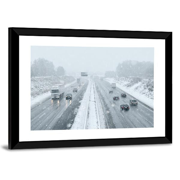 Winter Driving Commuter Traffic Canvas Wall Art-3 Horizontal-Gallery Wrap-25" x 16"-Tiaracle