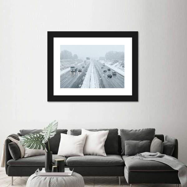 Winter Driving Commuter Traffic Canvas Wall Art-3 Horizontal-Gallery Wrap-25" x 16"-Tiaracle