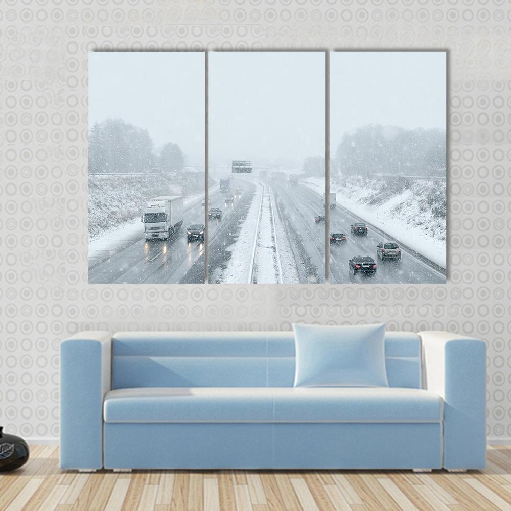 Winter Driving Commuter Traffic Canvas Wall Art-3 Horizontal-Gallery Wrap-37" x 24"-Tiaracle