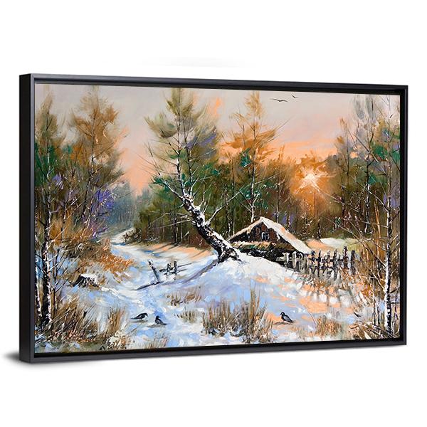 Winter Landscape At Sunset Canvas Wall Art-3 Horizontal-Gallery Wrap-25" x 16"-Tiaracle