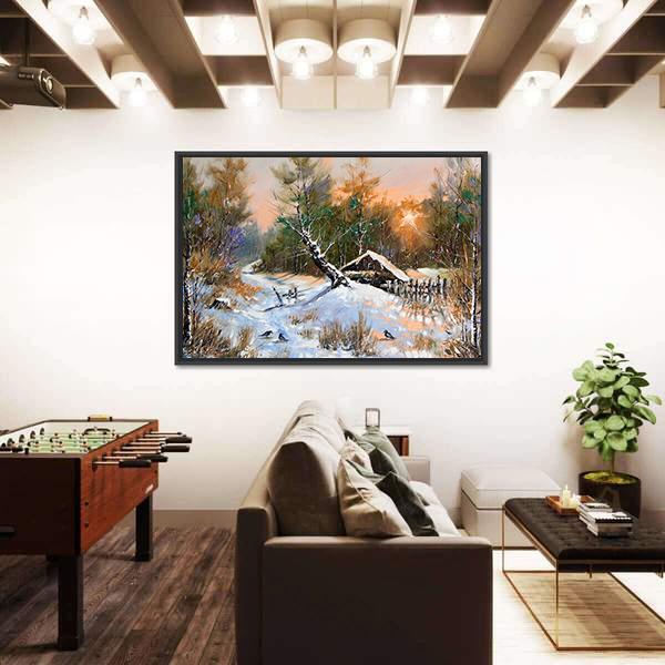 Winter Landscape At Sunset Canvas Wall Art-3 Horizontal-Gallery Wrap-25" x 16"-Tiaracle