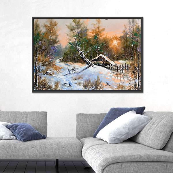 Winter Landscape At Sunset Canvas Wall Art-3 Horizontal-Gallery Wrap-25" x 16"-Tiaracle