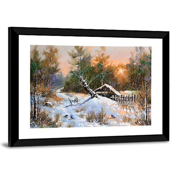 Winter Landscape At Sunset Canvas Wall Art-3 Horizontal-Gallery Wrap-25" x 16"-Tiaracle