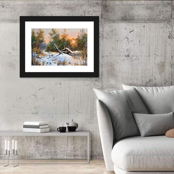 Winter Landscape At Sunset Canvas Wall Art-3 Horizontal-Gallery Wrap-25" x 16"-Tiaracle