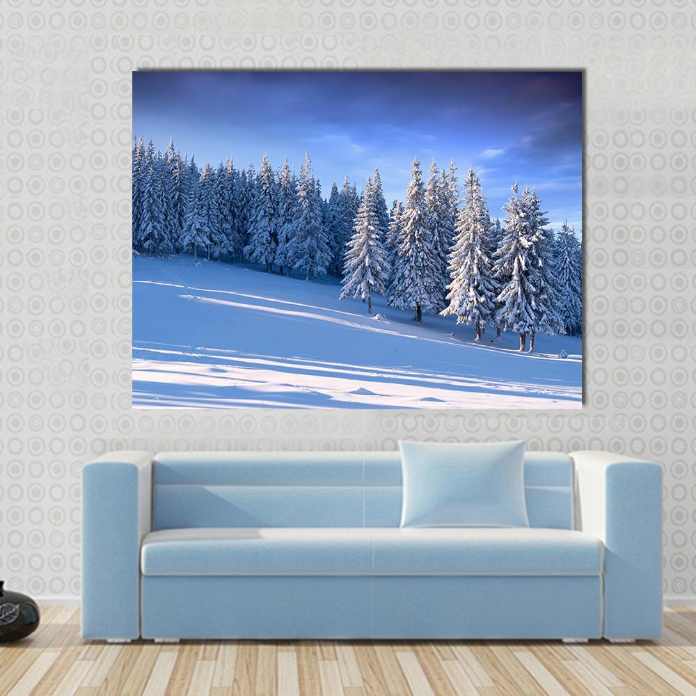 Winter Landscape In Forest Canvas Wall Art-1 Piece-Gallery Wrap-48" x 32"-Tiaracle