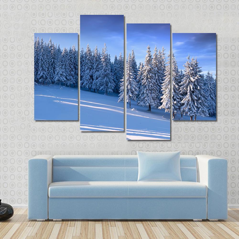 Winter Landscape In Forest Canvas Wall Art-4 Pop-Gallery Wrap-50" x 32"-Tiaracle