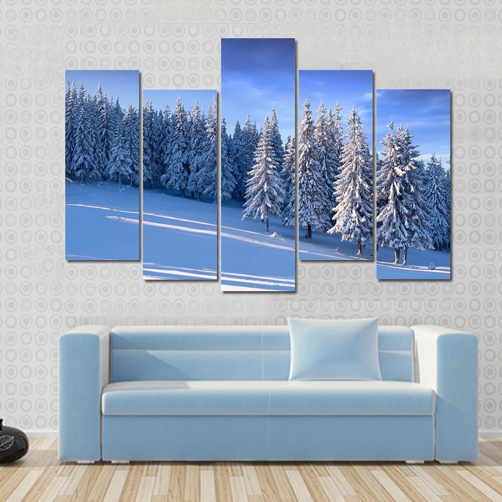 Winter Landscape In Forest Canvas Wall Art-5 Pop-Gallery Wrap-47" x 32"-Tiaracle