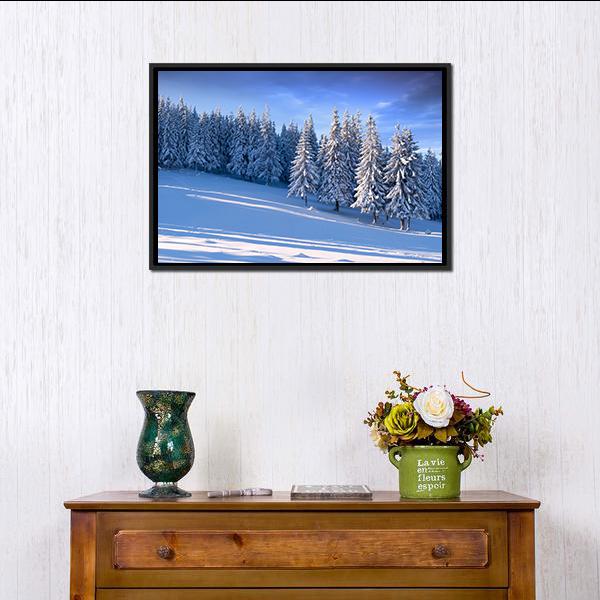 Winter Landscape In Forest Canvas Wall Art-1 Piece-Floating Frame-24" x 16"-Tiaracle