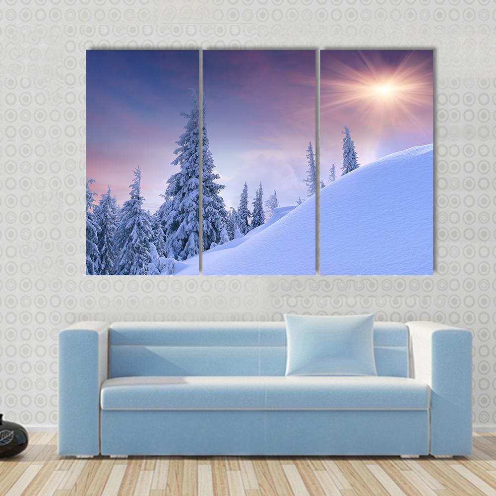 Winter Landscape Sunrise Canvas Wall Art-3 Horizontal-Gallery Wrap-37" x 24"-Tiaracle