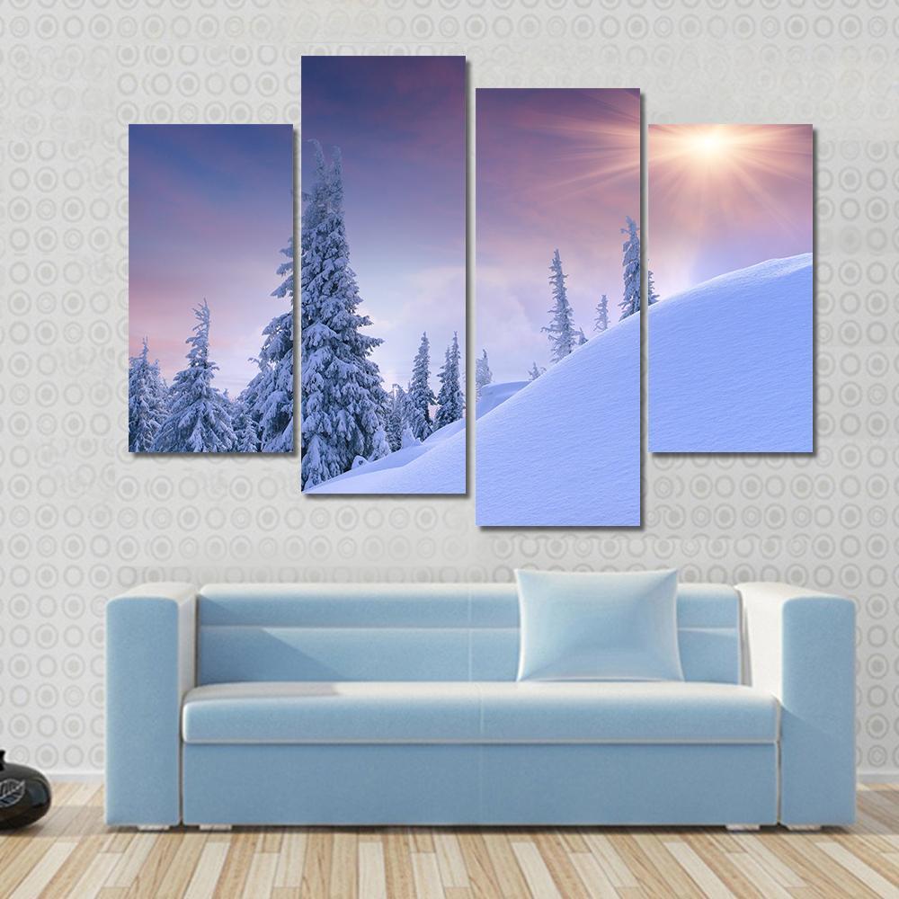 Winter Landscape Sunrise Canvas Wall Art-4 Pop-Gallery Wrap-50" x 32"-Tiaracle