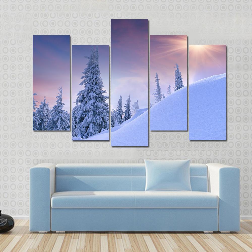 Winter Landscape Sunrise Canvas Wall Art-5 Pop-Gallery Wrap-47" x 32"-Tiaracle