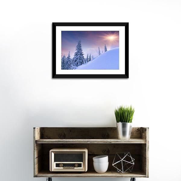 Winter Landscape Sunrise Canvas Wall Art-1 Piece-Framed Print-20" x 16"-Tiaracle