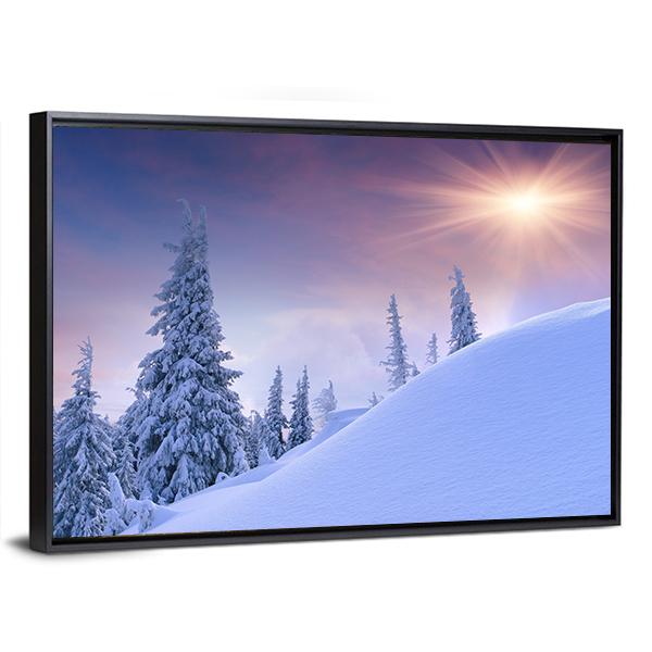 Winter Landscape Sunrise Canvas Wall Art-3 Horizontal-Gallery Wrap-25" x 16"-Tiaracle