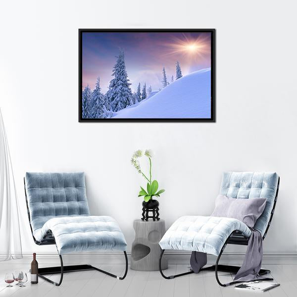 Winter Landscape Sunrise Canvas Wall Art-3 Horizontal-Gallery Wrap-25" x 16"-Tiaracle