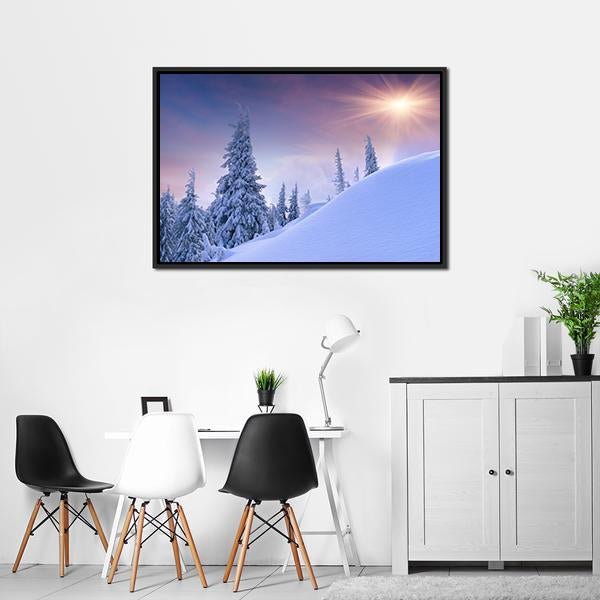 Winter Landscape Sunrise Canvas Wall Art-3 Horizontal-Gallery Wrap-25" x 16"-Tiaracle