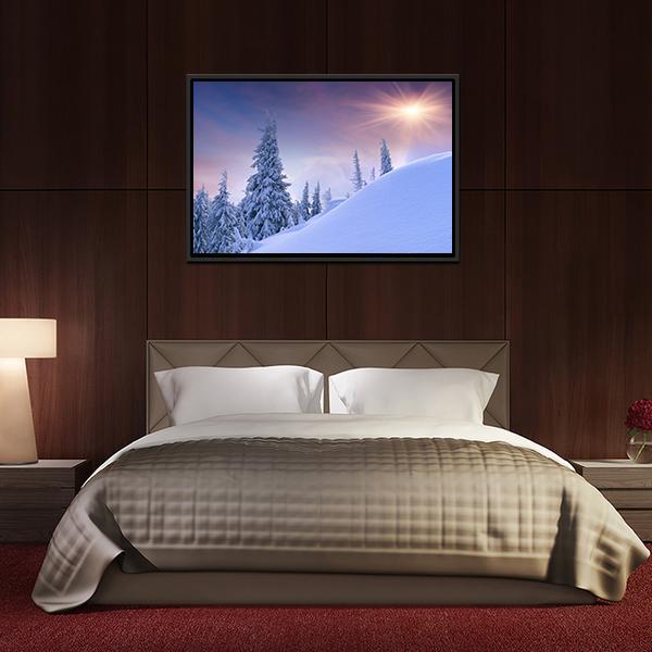 Winter Landscape Sunrise Canvas Wall Art-3 Horizontal-Gallery Wrap-25" x 16"-Tiaracle