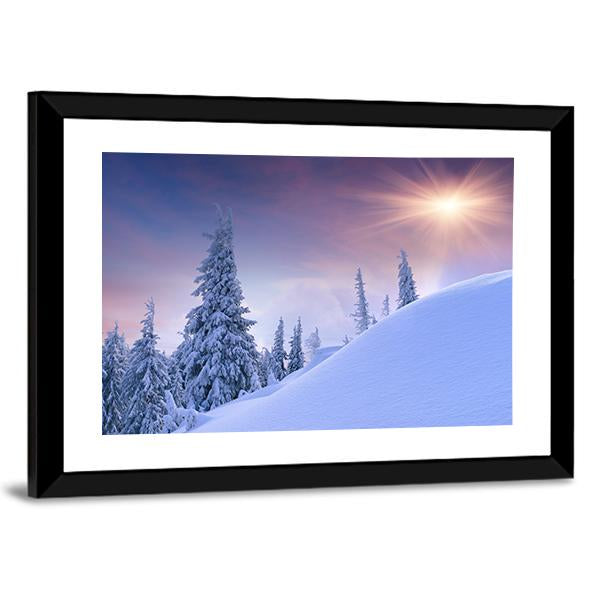 Winter Landscape Sunrise Canvas Wall Art-3 Horizontal-Gallery Wrap-25" x 16"-Tiaracle