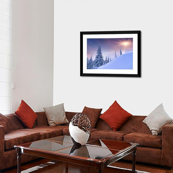 Winter Landscape Sunrise Canvas Wall Art-3 Horizontal-Gallery Wrap-25" x 16"-Tiaracle