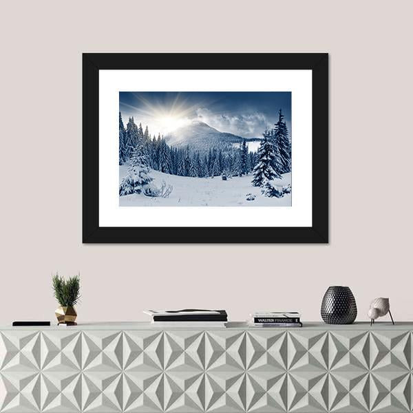 Winter Landscape With Snow Covered Trees Canvas Wall Art-1 Piece-Framed Print-20" x 16"-Tiaracle