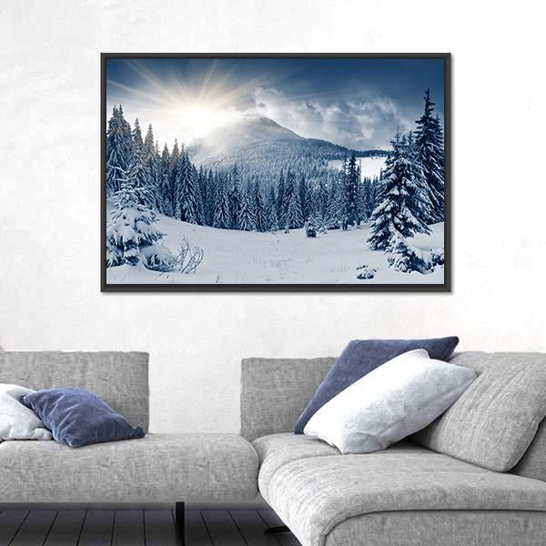 Winter Landscape With Snow Covered Trees Canvas Wall Art-3 Horizontal-Gallery Wrap-25" x 16"-Tiaracle