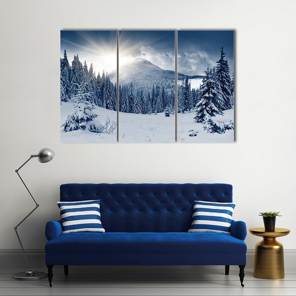 Winter Landscape With Snow Covered Trees Canvas Wall Art-3 Horizontal-Gallery Wrap-37" x 24"-Tiaracle
