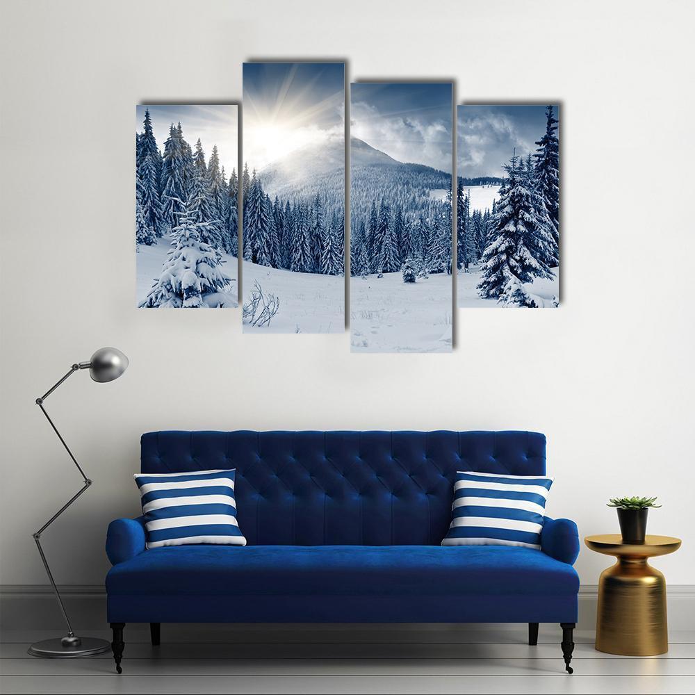 Winter Landscape With Snow Covered Trees Canvas Wall Art-4 Pop-Gallery Wrap-50" x 32"-Tiaracle