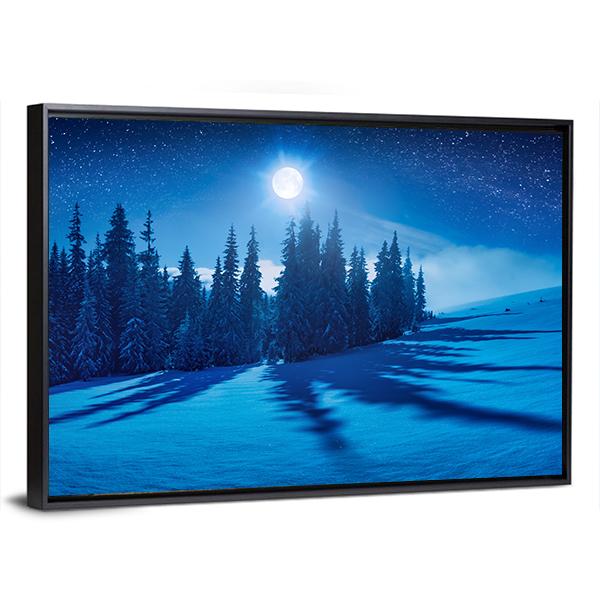 Winter Night In A Mountain Valley Canvas Wall Art-3 Horizontal-Gallery Wrap-25" x 16"-Tiaracle
