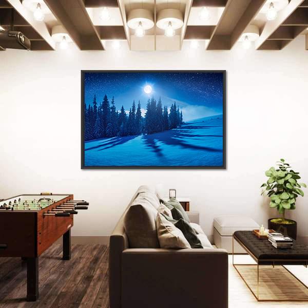 Winter Night In A Mountain Valley Canvas Wall Art-3 Horizontal-Gallery Wrap-25" x 16"-Tiaracle