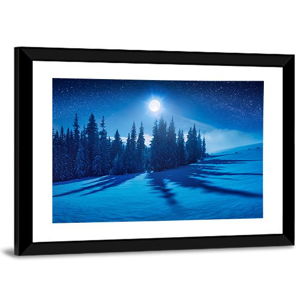 Winter Night In A Mountain Valley Canvas Wall Art-3 Horizontal-Gallery Wrap-25" x 16"-Tiaracle