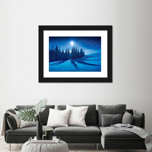 Winter Night In A Mountain Valley Canvas Wall Art-3 Horizontal-Gallery Wrap-25" x 16"-Tiaracle