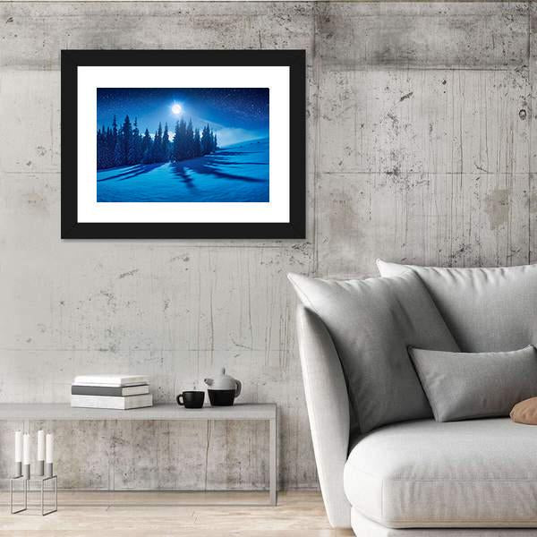 Winter Night In A Mountain Valley Canvas Wall Art-3 Horizontal-Gallery Wrap-25" x 16"-Tiaracle