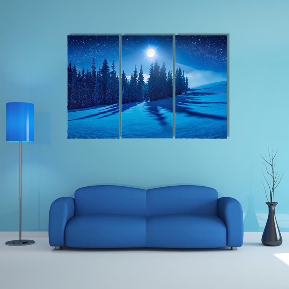 Winter Night In A Mountain Valley Canvas Wall Art-3 Horizontal-Gallery Wrap-37" x 24"-Tiaracle