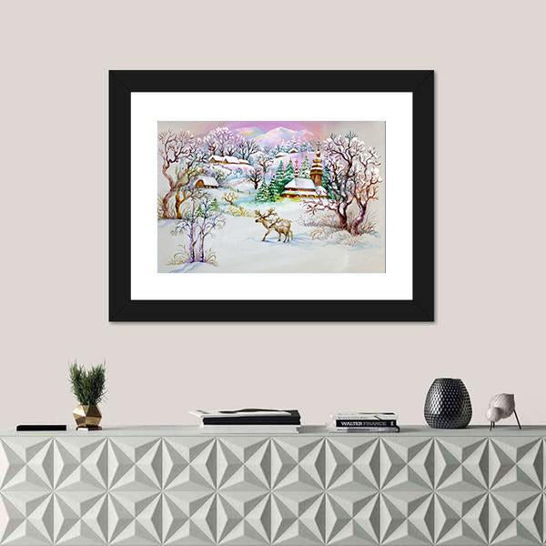 Winter Village Life Canvas Wall Art-1 Piece-Framed Print-20" x 16"-Tiaracle