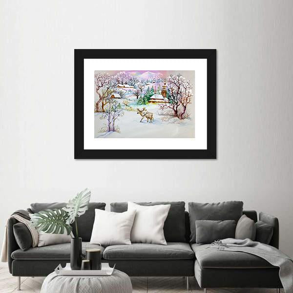 Winter Village Life Canvas Wall Art-3 Horizontal-Gallery Wrap-25" x 16"-Tiaracle