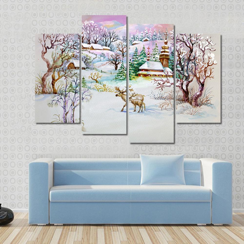 Winter Village Life Canvas Wall Art-4 Pop-Gallery Wrap-50" x 32"-Tiaracle