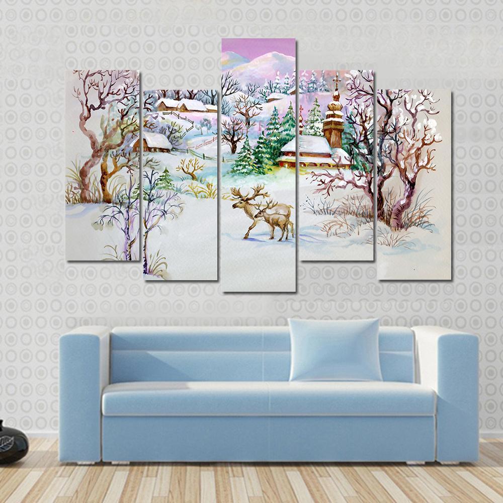 Winter Village Life Canvas Wall Art-5 Pop-Gallery Wrap-47" x 32"-Tiaracle