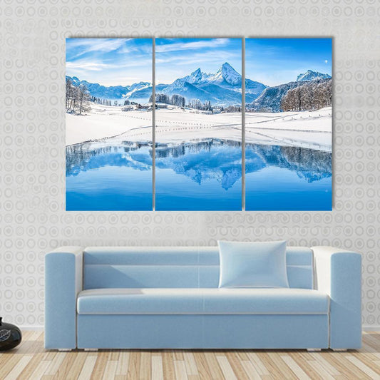 Winter Wonderland Scenery In The Alps With Snowy Mountain Canvas Wall Art-3 Horizontal-Gallery Wrap-37" x 24"-Tiaracle