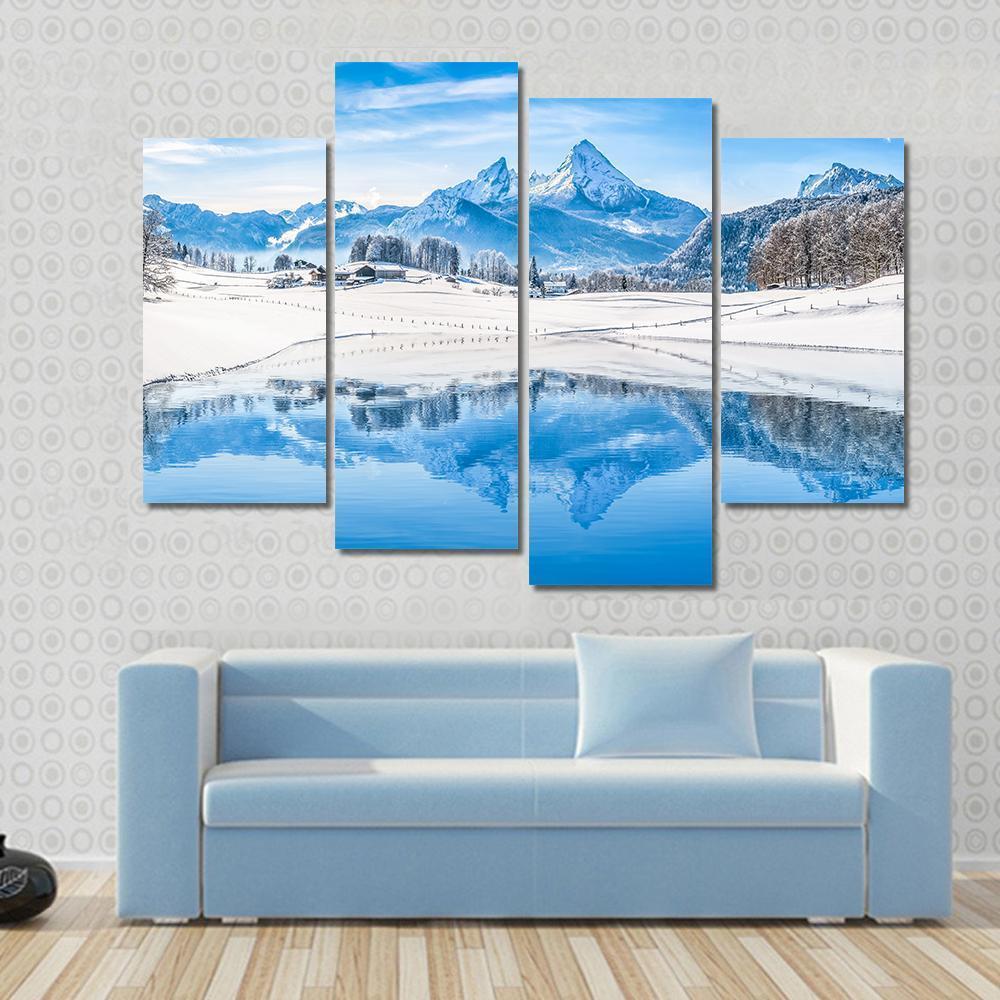 Winter Wonderland Scenery In The Alps With Snowy Mountain Canvas Wall Art-4 Pop-Gallery Wrap-50" x 32"-Tiaracle