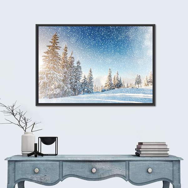 Wintry Scene In Carpathian Canvas Wall Art-1 Piece-Floating Frame-24" x 16"-Tiaracle