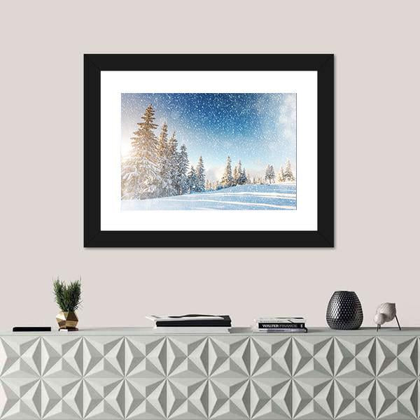 Wintry Scene In Carpathian Canvas Wall Art-1 Piece-Framed Print-20" x 16"-Tiaracle