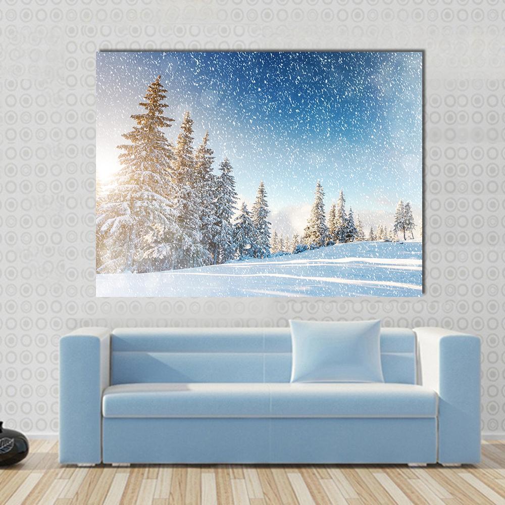 Wintry Scene In Carpathian Canvas Wall Art-1 Piece-Gallery Wrap-48" x 32"-Tiaracle