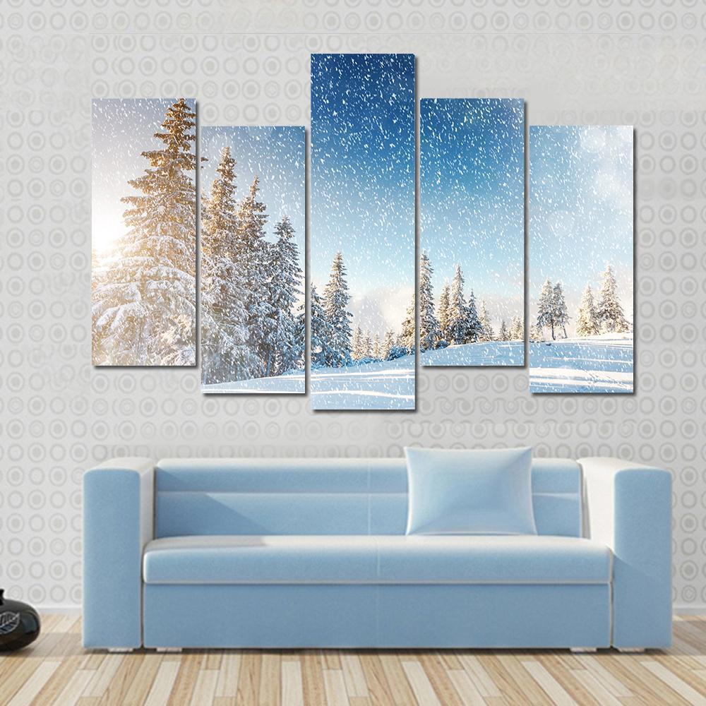 Wintry Scene In Carpathian Canvas Wall Art-5 Pop-Gallery Wrap-47" x 32"-Tiaracle