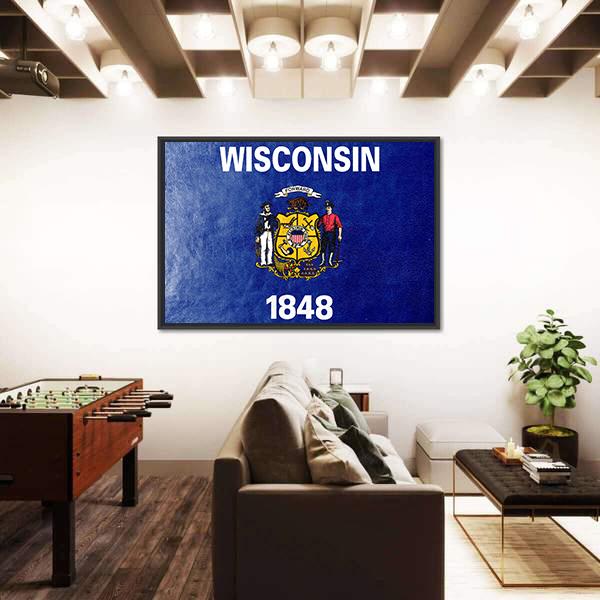 Wisconsin State Flag Canvas Wall Art-3 Horizontal-Gallery Wrap-25" x 16"-Tiaracle