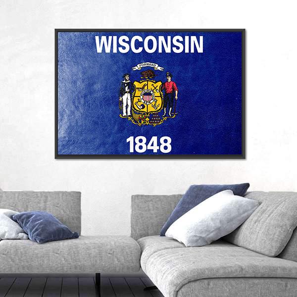 Wisconsin State Flag Canvas Wall Art-3 Horizontal-Gallery Wrap-25" x 16"-Tiaracle